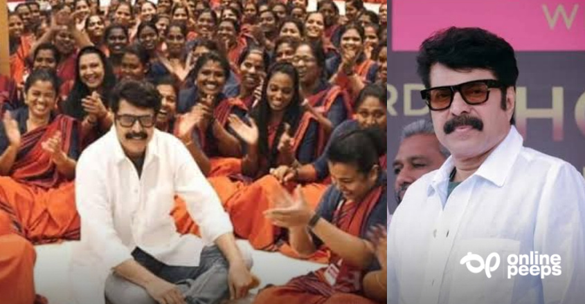 കസേര വേണ്ട, തൊഴിലാളികള്ക്കൊപ്പം നിലത്തിരുന്ന് ഫോട്ടോയ്ക്ക് പോസ് ചെയ്ത് മെഗാസ്റ്റാര് മമ്മൂട്ടി, വീഡിയോ വൈറല്